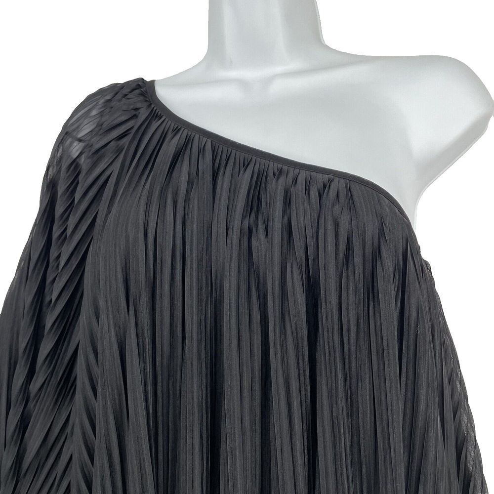 Topshop Womens Blouse Black Pleated Toga‎ Top One Shoulder Bat Sleeve Size US 6 - Picture 2 of 6